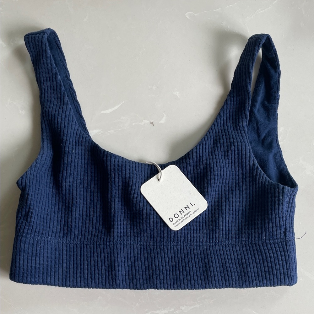 NWT DONNI. Navy Blue Thermal Waffle Bra Bralette Size Small